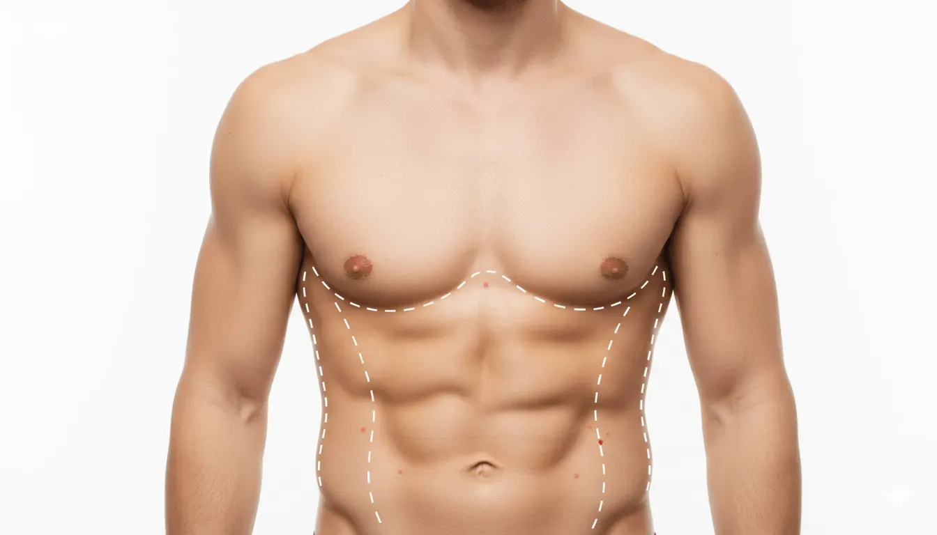Addome maschile con le linee della liposuzione